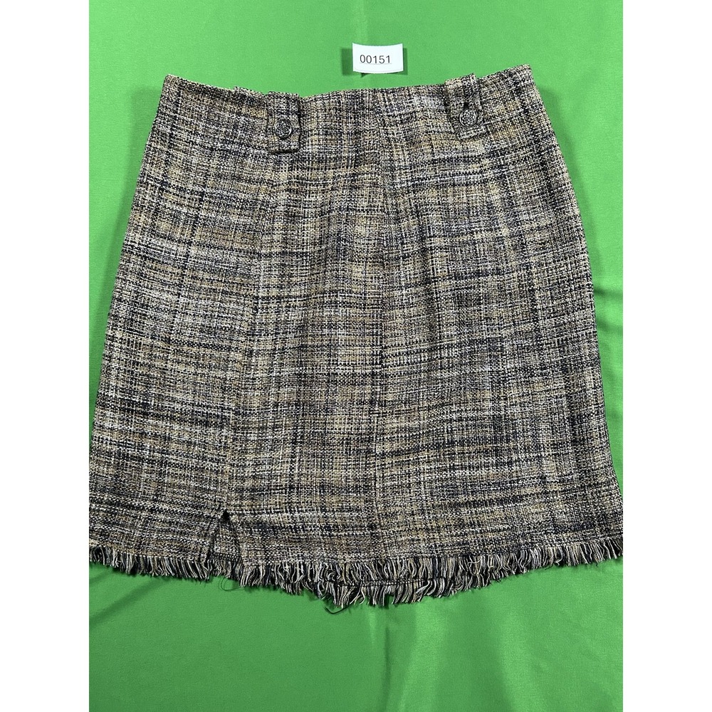 Vintage Holt Renfrew Made in USA Tweed Fringe Mini Skirt Tan Brown Size 8